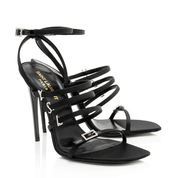 Saint Laurent Satin Crepe Crystal Jerry Sandals - Size 6.5 / 36.5 - Picture 2 of 7